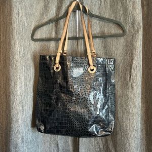 Black and Tan Faux Crocodile Leather Tote Bag